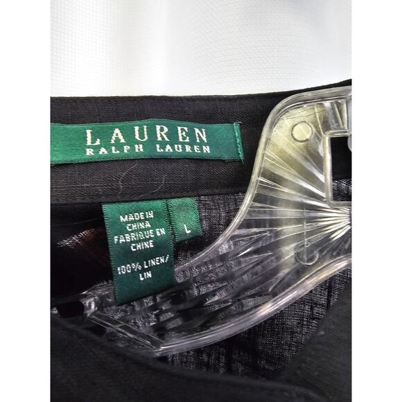 Lauren Ralph Lauren Pintuck Pleat Band Collar 3/4 Sleeve Linen Tunic Black sz l - Picture 4 of 11